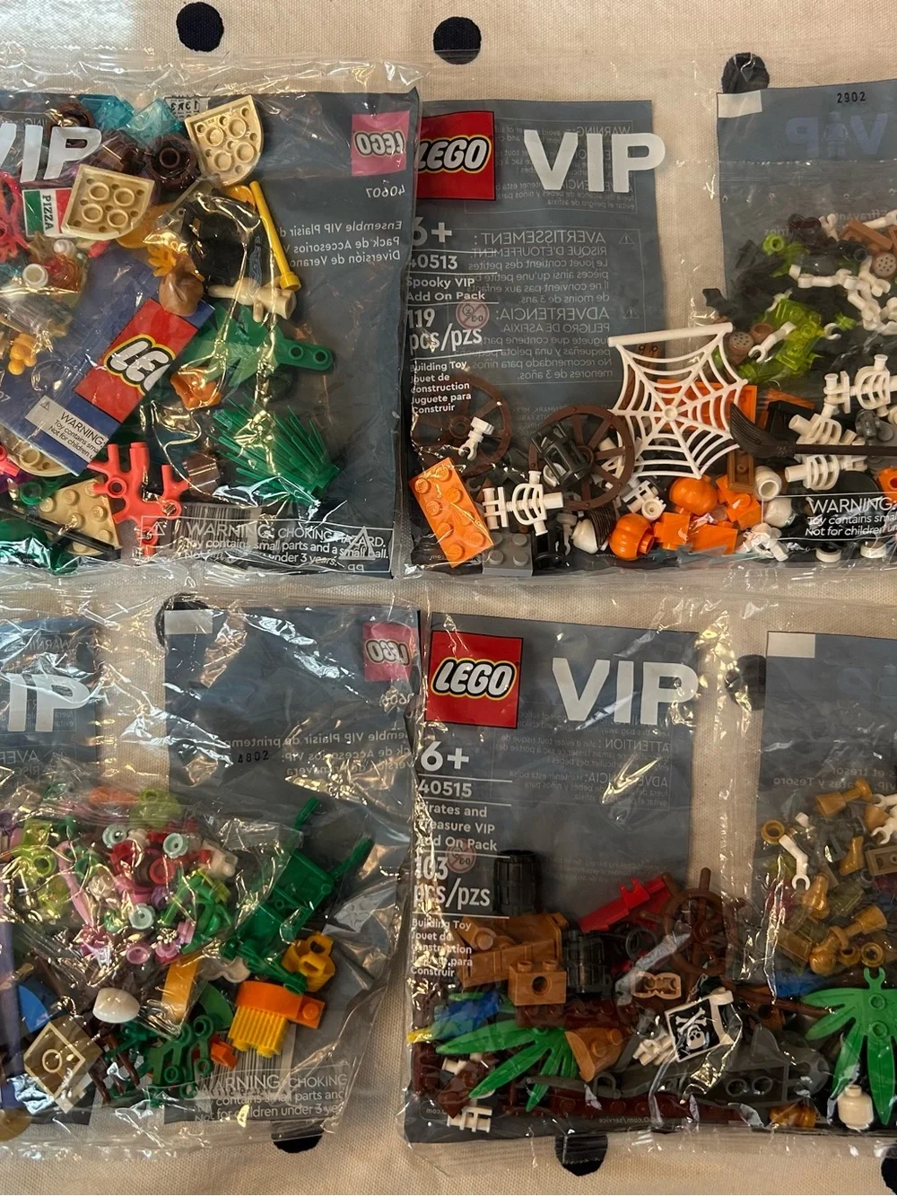 LEGO VIP Polybags, Pirates and Treasure, Spring Fun, Summer Fun, and Spooky